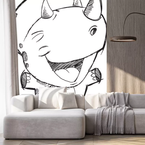 Sticker Skizze eines lächelnden Dinosauriers