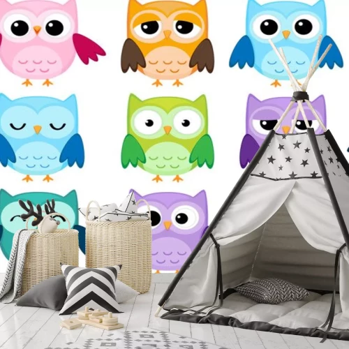 Sticker Bunte Eulen zeigen Emotionen