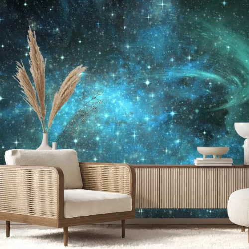 Fototapete Blau-grüne Galaxie und Sterne