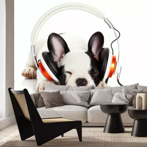 Sticker Haustiere Bulldogge mit großen Kopfhörern