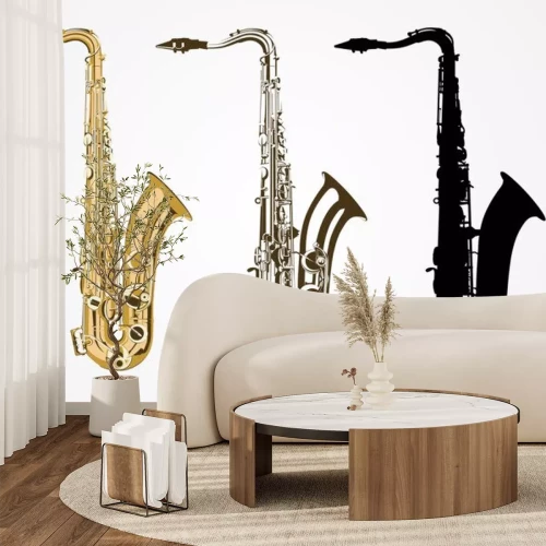 Sticker Musikinstrumente und drei Saxophone bunte Grafik