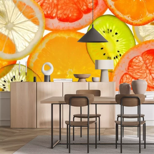 Fototapete Nahaufnahme von in Scheiben geschnittenem Obst