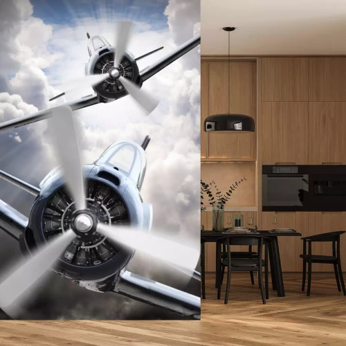 Fototapete Retro Flugzeuge in Bewegung am Himmel