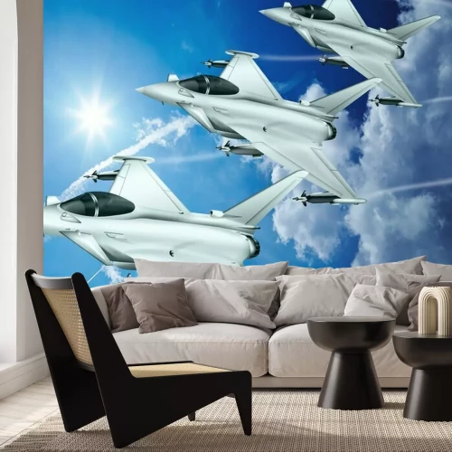 Fototapete Drei Jets fliegen vor einem wolkenverhangenen Himmel