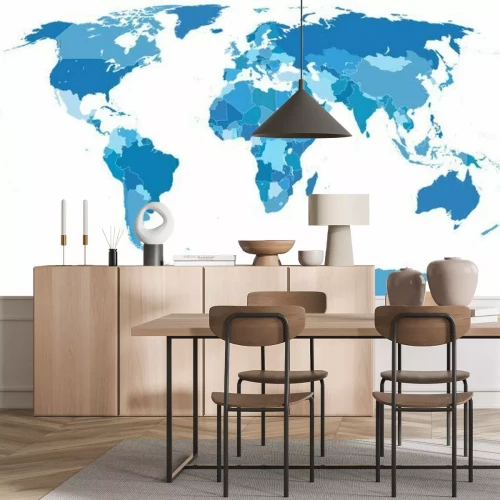 Fototapete Blaue politische Weltkarte mit Ländergrenzen