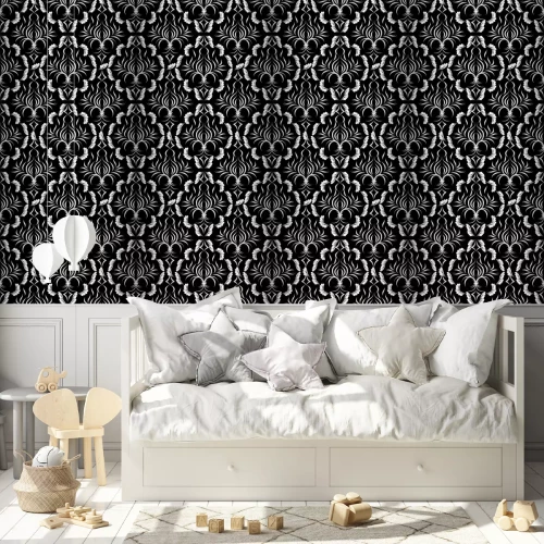 Tapete Barock-Ornament auf schwarzem Hintergrund