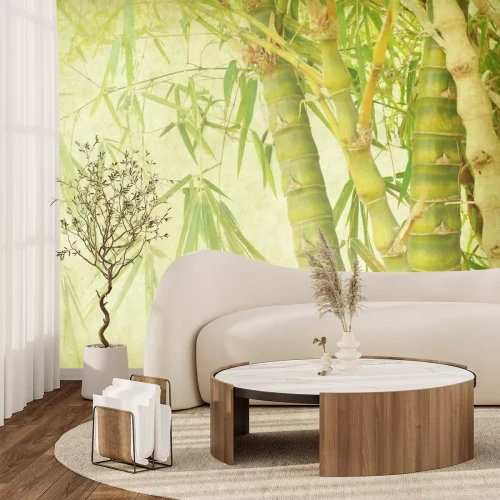 Sticker Bambus auf alten Grunge Papier Textur Hintergrund