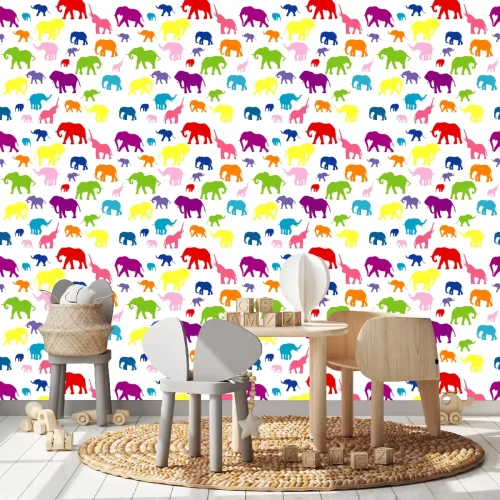 Tapete Bunte Silhouetten von Elefanten