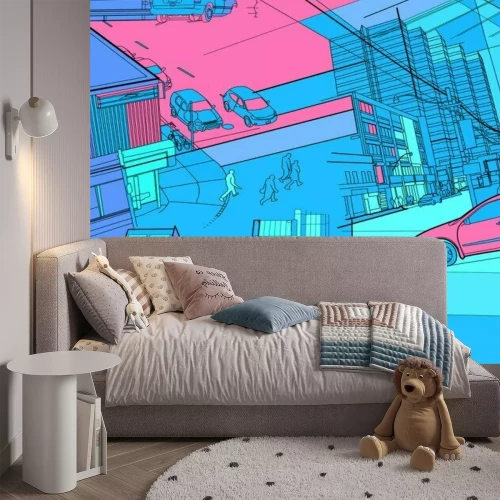 Fototapete Jugend-Stadt von Neonreklamen