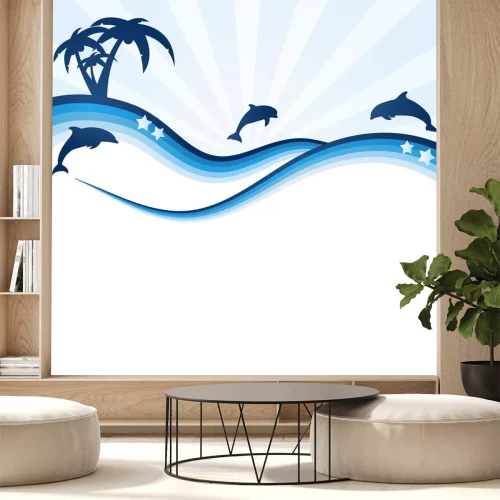 Sticker Minimalistische Illustration mit drei Delfinen