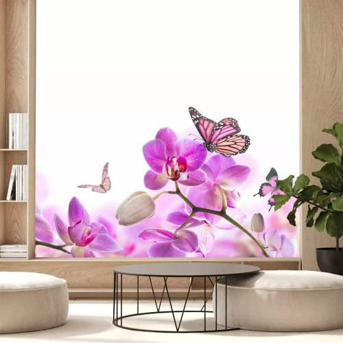 Sticker Lila Orchideenblüten und Schmetterlinge