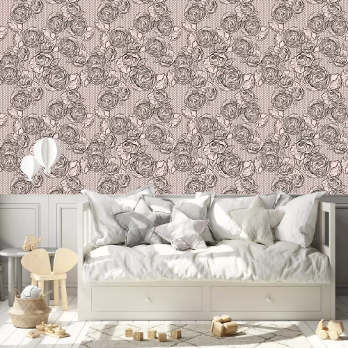 Tapete Rosen und Pfingstrosen auf Retro-Grafik