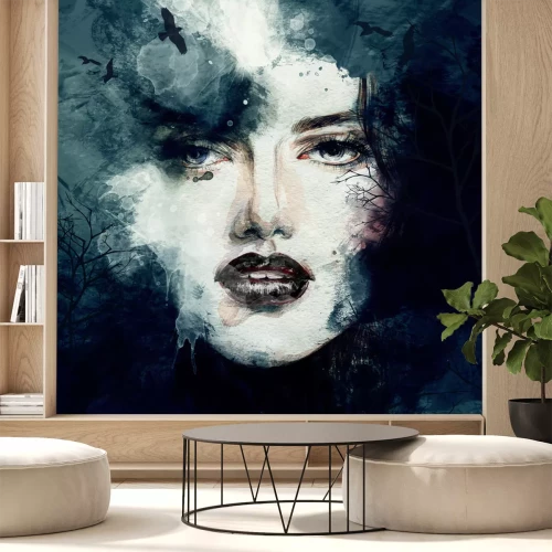 Sticker Abstraktes Frauenporträt mit Aquarellfarben gemalt