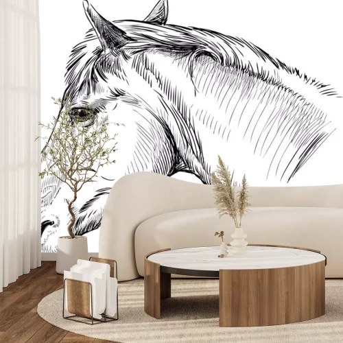 Sticker Tiere Kopf vom Reitpferd minimalistische Skizze