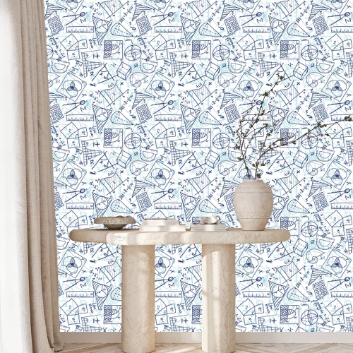 Tapete Mathematische Symbole in Blautönen