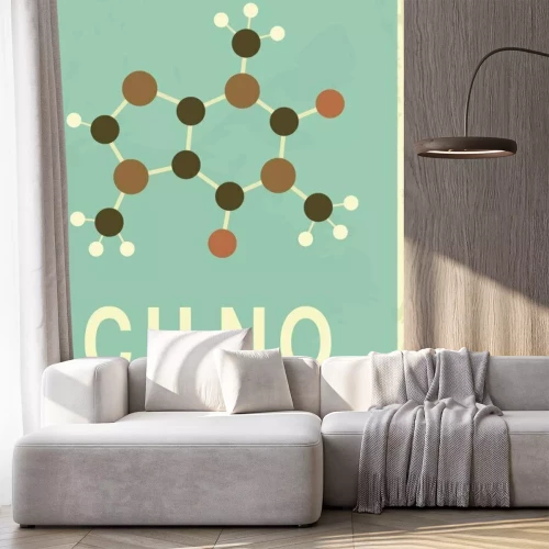 Sticker Koffeinmolekül mit chemischer Formel im Hintergrund