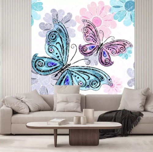 Sticker Blumen und Schmetterlinge in Pastellfarben