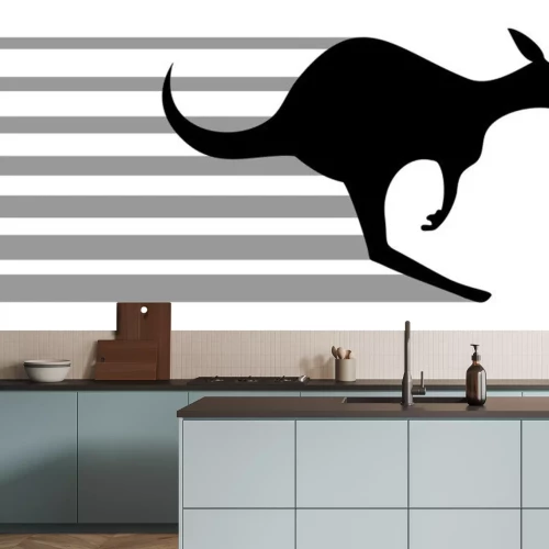 Sticker Safari-Tiere Schwarzes Känguru beim Aufspringen