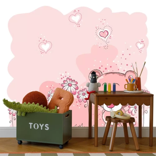 Sticker Rosa netter Bär mit einer Blume