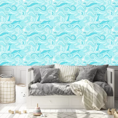 Tapete Abstrakte Meereswellen in Blautönen