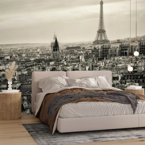 Fototapete Schwarz-weißes Panorama mit Paris