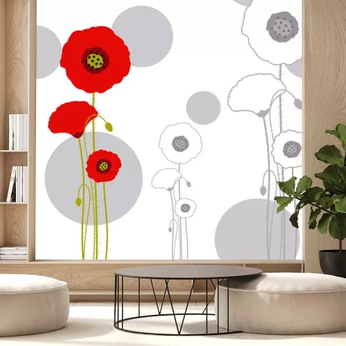 Sticker Mohnblumen auf einer modernen Illustration
