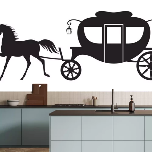 Sticker Pferde Reitpferd auf eine prächtige Kutsche geschnallt