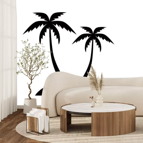 Sticker Schwarz-weiße Zeichnung tropische Insel mit Palme