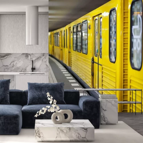 Fototapete Gelber Zug in U-Bahnstation