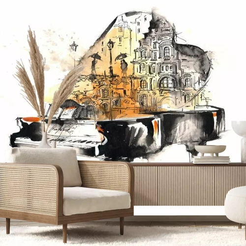 Sticker Musikinstrumente Klavier mit Aquarellfarben gemalt