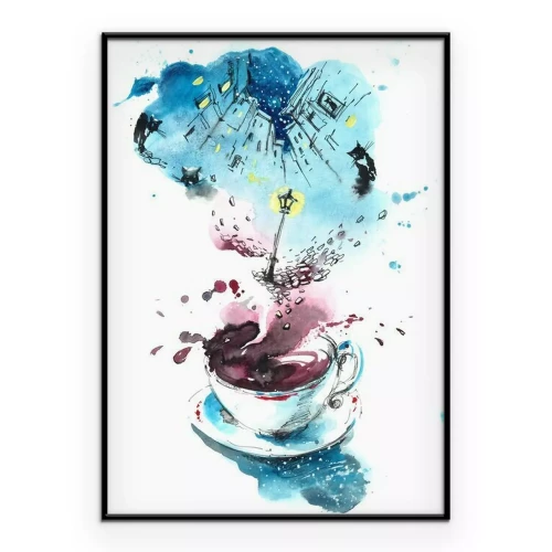 Poster Eine Tasse Kaffee mit Blick auf die Stadt