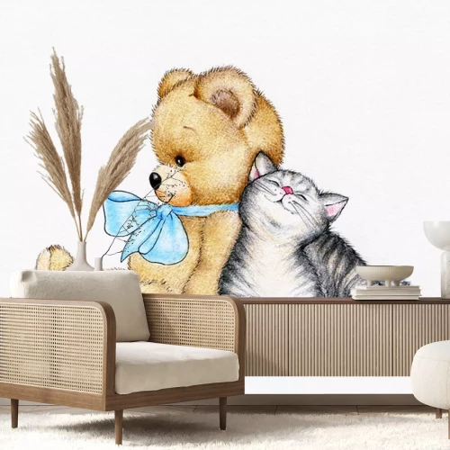 Sticker Teddybär und Kätzchen
