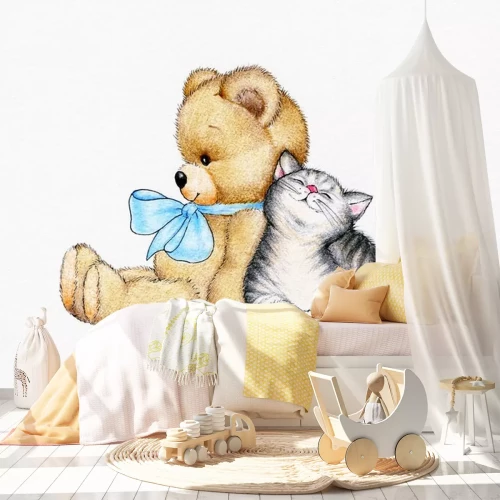 Sticker Teddybär und Kätzchen