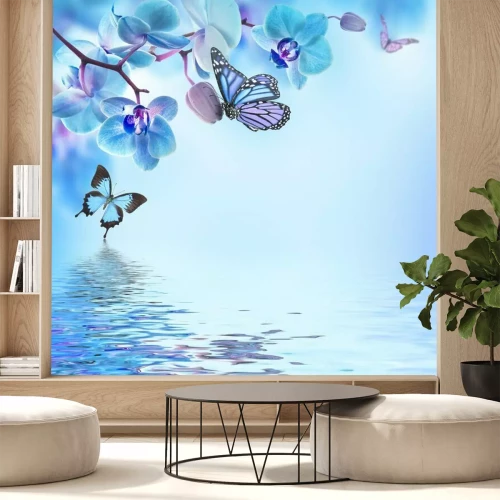 Sticker Floral Hintergrund der tropischen Orchideen und Schmetterling