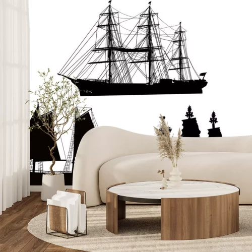 Sticker drei schwarzen Schiffe Sammlung isoliert auf weißem