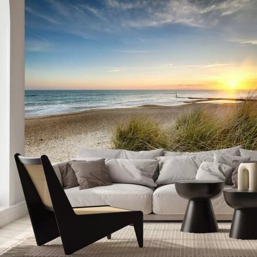 Fototapete Strand und Dünnen bei Sonnenuntergang