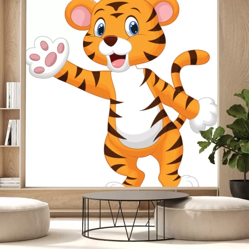 Sticker Junger Tiger mit blauen Augen und erhobener Pfote