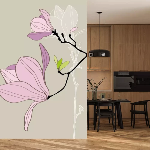 Sticker Lila Blumen auf einer modernen Grafik