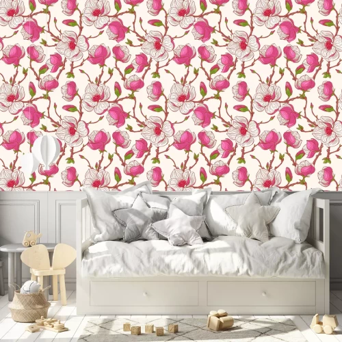 Tapete Grafisches Muster mit Magnolien