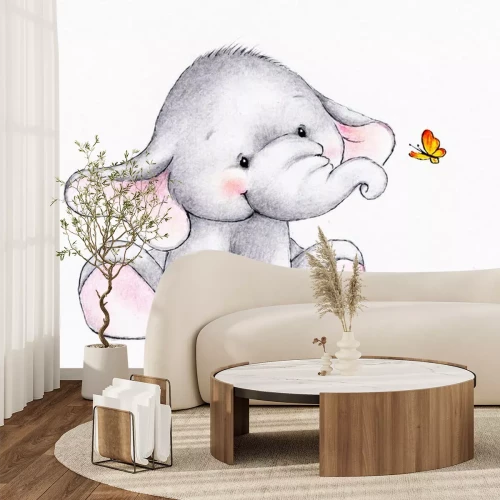 Sticker Kleiner Elefant und Schmetterling