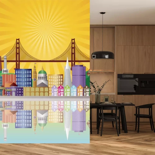 Sticker San Francisco Skyline bei Sonnenaufgang Illustration