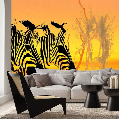 Sticker Tiere Safari Zebras und sonniger Hintergrund