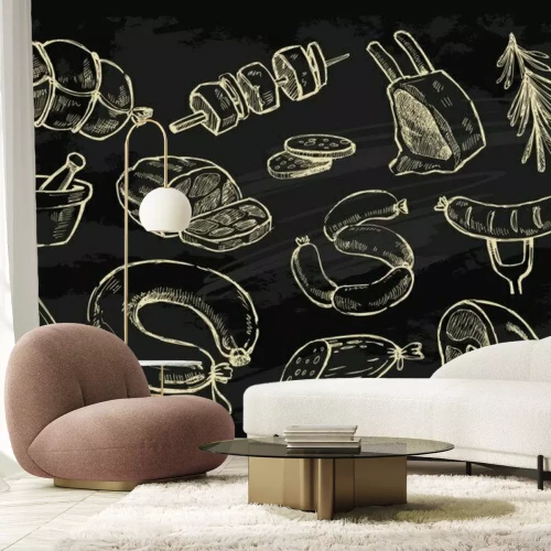 Fototapete Metzgerei-Symbole auf einer Tafel