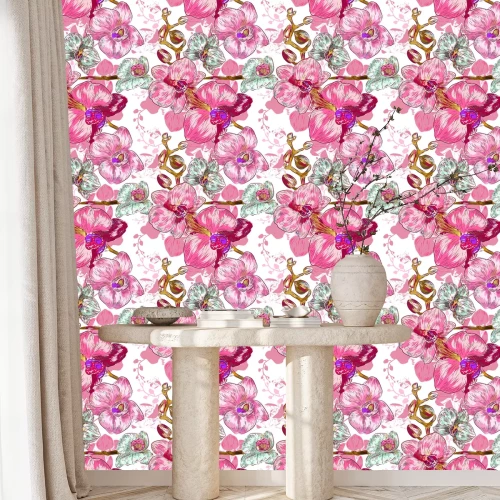 Tapete Rosa Muster mit Orchideen