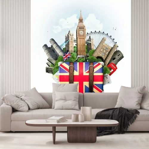 Sticker England, British landmarks, travel and retro suitcase