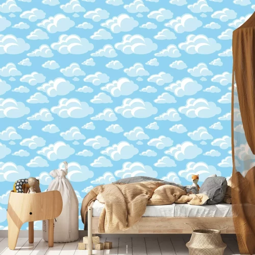 Tapete Kleine blaue Wolken auf blauem Hintergrund