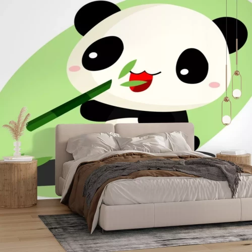 Sticker Panda frisst Bambus im Kawaii-Stil