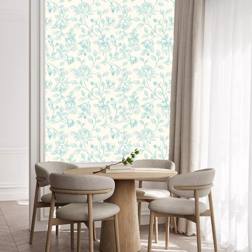 Tapete Blaues Muster mit Rose und Blättern