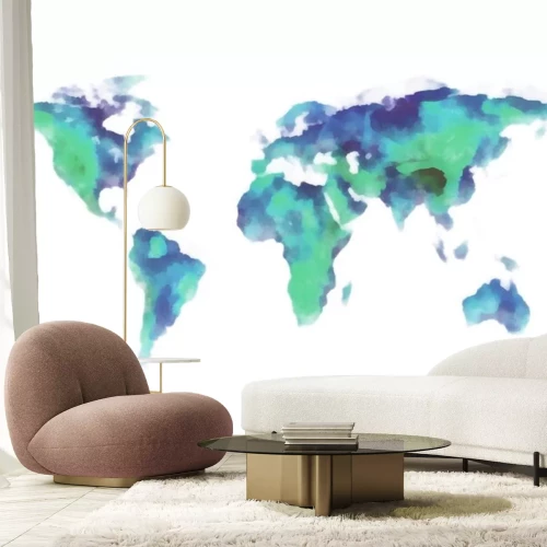 Sticker blaue und grüne Weltkarte, Aquarellmalerei