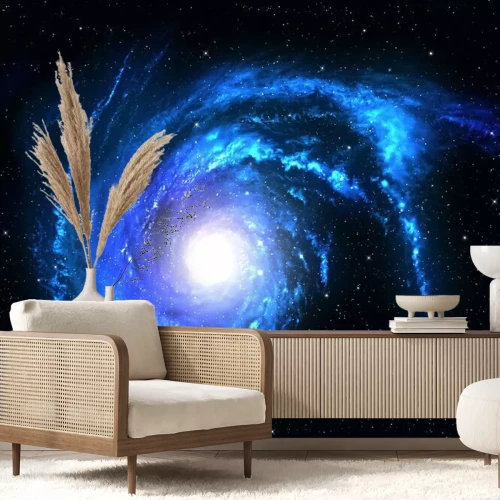 Sticker Eine blaue Spiralgalaxie vor dem Hintergrund des schwarzen Weltraums
